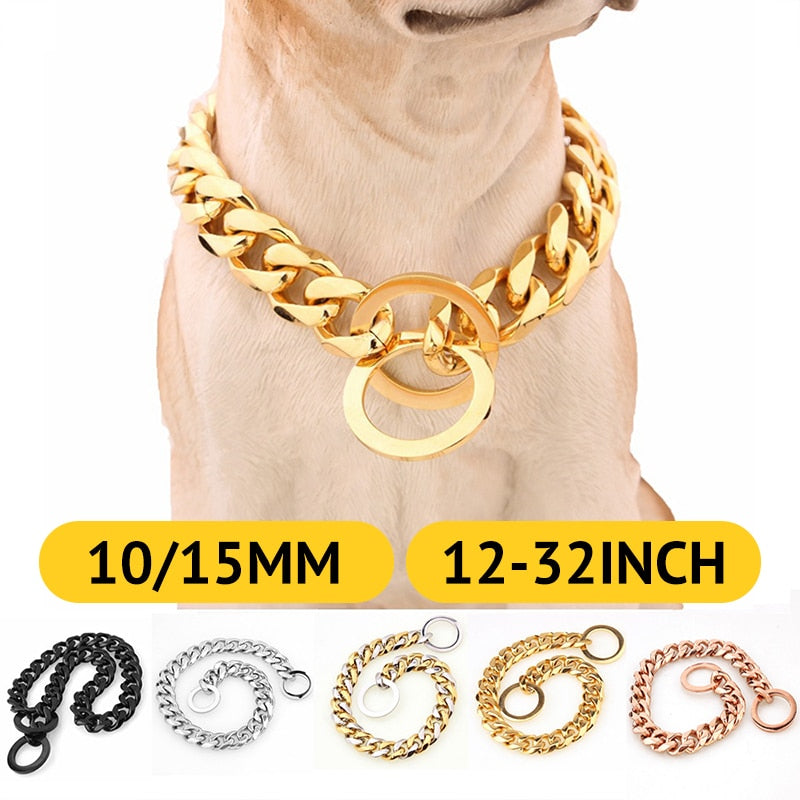 15mm Solid Dog Chain Stainless Steel Necklace Dogs Collar Training Metal Strong P Chain Choker Pet Collars for Pitbulls