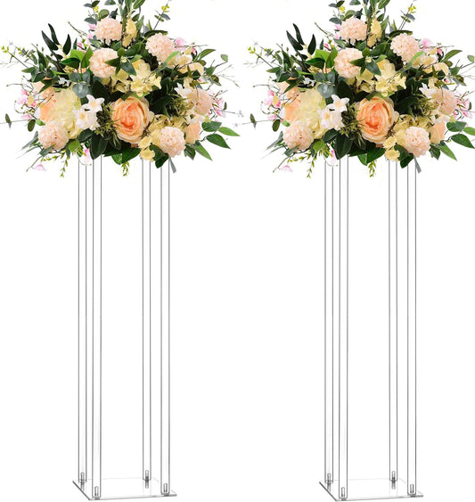 Wholesale Acrylic Flower Vase Clear Table Centerpiece Marriage Luxury Floral Stand Columns For Wedding Decoration