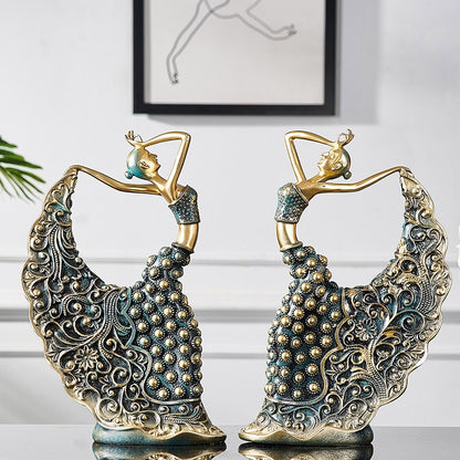 Nordic Peacock Dancer Figurines Home Decor Resin People Statue Sculpture Luxury Living Room Decoration Crafts Office Accessories