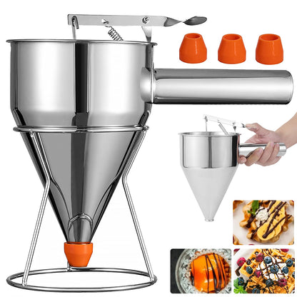 Pancake Batter Dispenser Multi-Caliber Stainless Steel Funnel Dispenser with Stand Cupcakes Baking Maker Tools Kitchen Gadgets