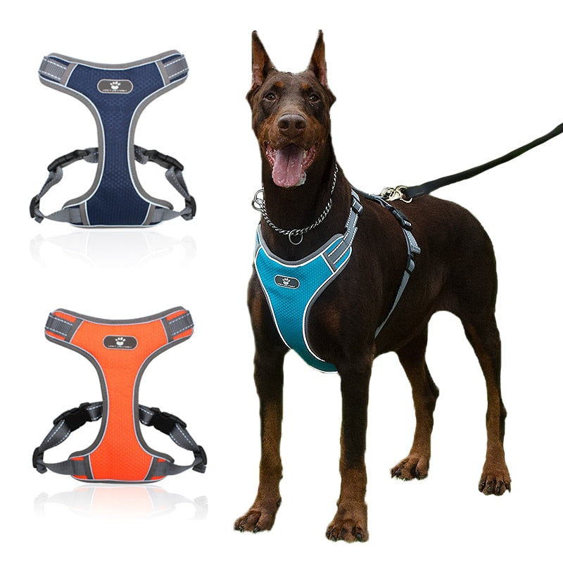 Medium Large Dog Harness Vest Breathable Dog Training Harness Adjustable Reflective Nylon Pet Chest Strap For Labrador Doberman